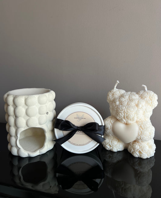 fondants parfumés, bougie sculpturale ourson, brûleur